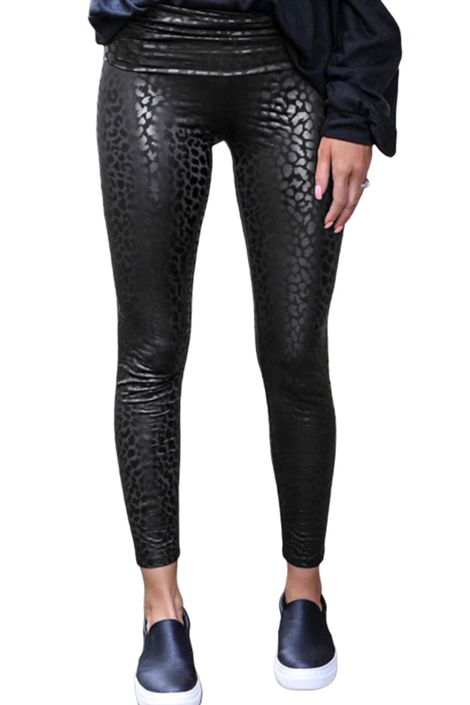 Black Shiny Leopard Textured Leggings – Sugar Boutique KC
