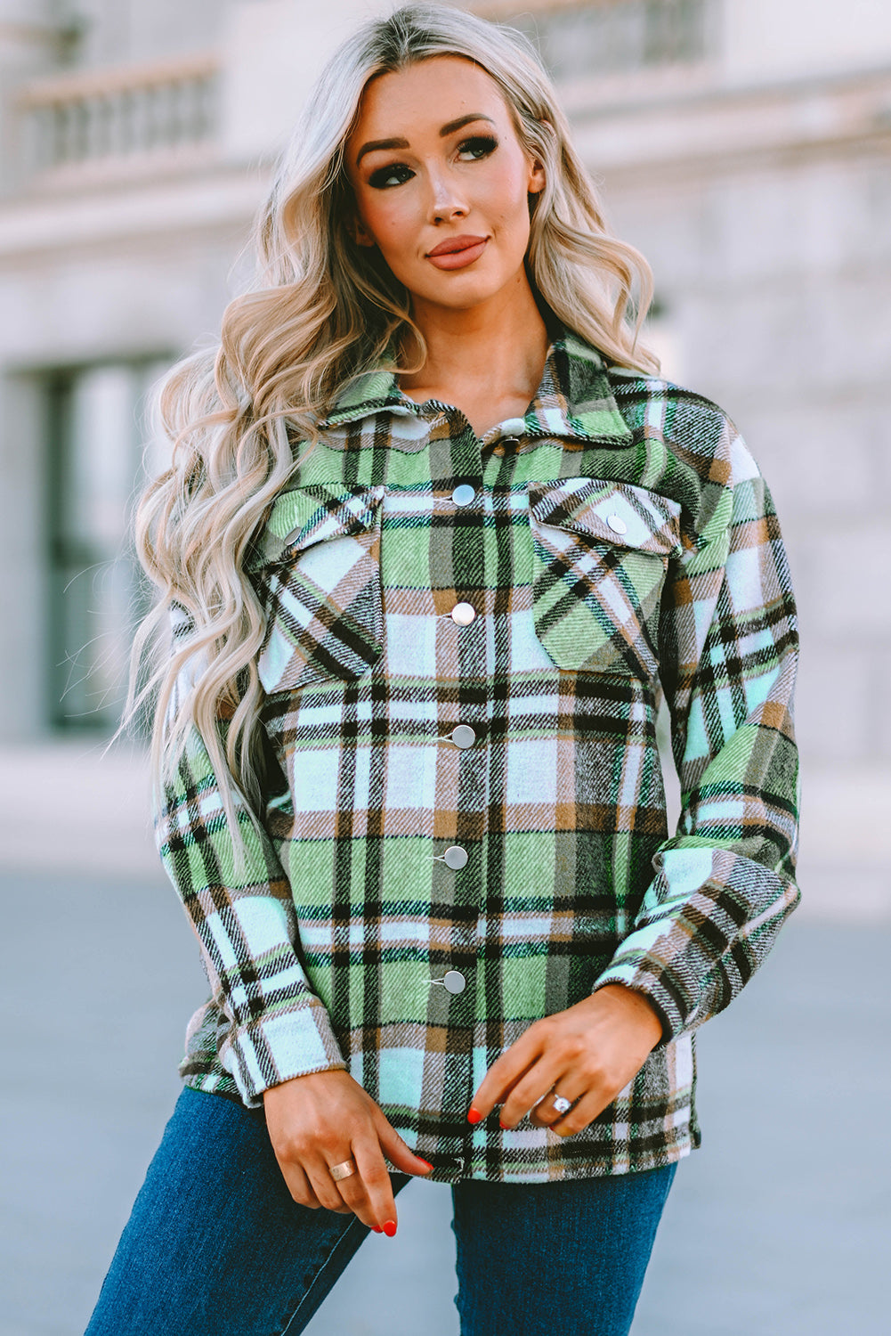 Plaid Pocketed Button Down Shacket